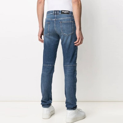 BALMAIN FW21 Logo Patch Jeans Lelaki Biru Ribbed Tapered Terkini. WH1MH005-031D-6AA Shop BALMAIN FW21 Logo Patch Jeans Lelaki Biru Ribbed Tapered Terkini. WH1MH005-031D-6AA