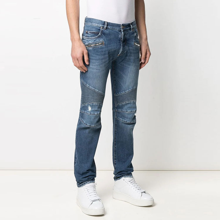 Purchase BALMAIN FW21 Logo Patch Jeans Lelaki Biru Ribbed Tapered Terkini. WH1MH005-031D-6AA