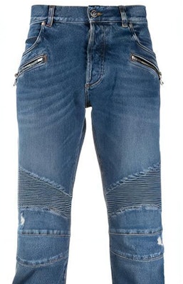 BALMAIN FW21 Logo Patch Jeans Lelaki Biru Ribbed Tapered Terkini. WH1MH005-031D-6AA Details for BALMAIN FW21 Logo Patch Jeans Lelaki Biru Ribbed Tapered Terkini. WH1MH005-031D-6AA