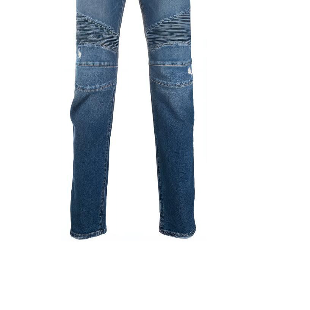 Sizing BALMAIN FW21 Logo Patch Jeans Lelaki Biru Ribbed Tapered Terkini. WH1MH005-031D-6AA