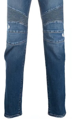 BALMAIN FW21 Logo Patch Jeans Lelaki Biru Ribbed Tapered Terkini. WH1MH005-031D-6AA Sizing BALMAIN FW21 Logo Patch Jeans Lelaki Biru Ribbed Tapered Terkini. WH1MH005-031D-6AA