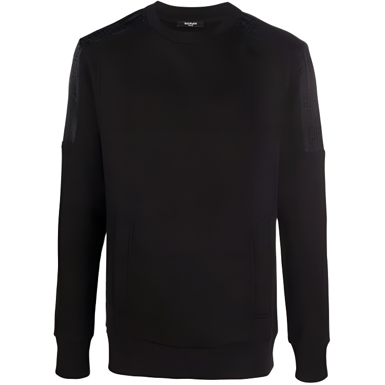Balmain FW21 Logo Patchwork Pullover Sweatshirt Black () WH1JQ050271J-0PA