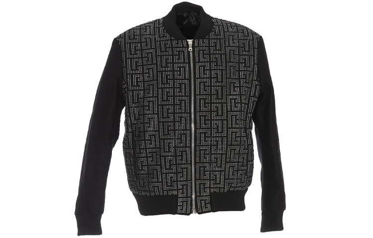 Balmain FW21 Logo Pattern Printed Long-Sleeve Jacket Black TF000P094-EAC
