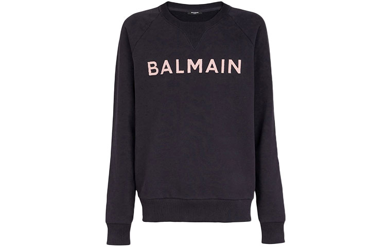Balmain FW21 Logo Print Cotton Crewneck Sweatshirt Navy Blue - WH1JQ005B112SDN