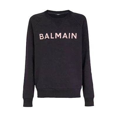 Balmain FW21 Logo Print Cotton Crewneck Sweatshirt Navy Blue - WH1JQ005B112SDN