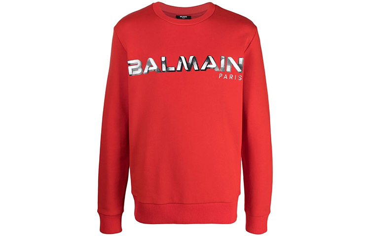 Balmain FW21 Logo Print Crewneck Sweatshirt Red () WH1JQ040-B139-MAI
