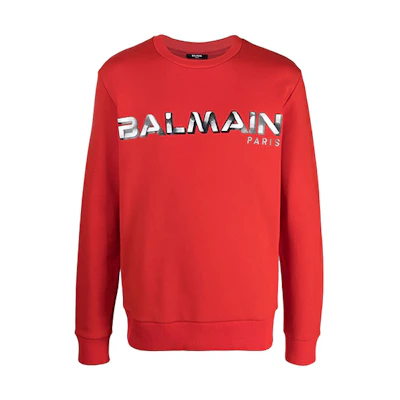 Balmain FW21 Logo Print Crewneck Sweatshirt Red () WH1JQ040-B139-MAI