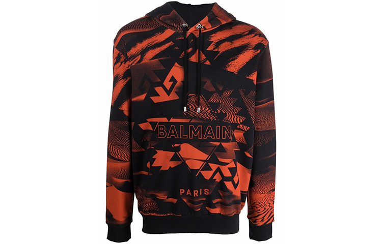 Balmain FW21 Logo Print Drawstring Hoodie Black XH1JT046-GB23-EFL