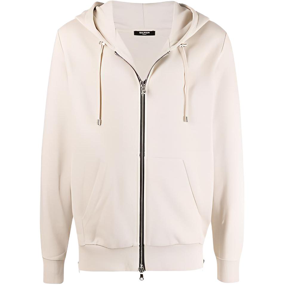 Balmain FW21 Logo Print Drawstring Zip Hoodie Sweatshirt Men’s Off-White WH1JR010B115-GFE