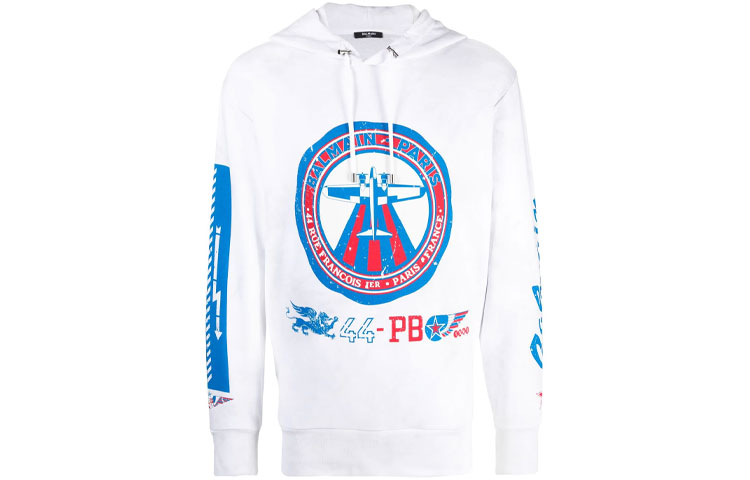 Balmain FW21 Logo Print Hoodie White Menswear WH0JT031G104-GEU