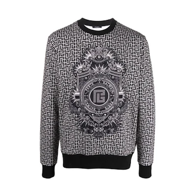 BALMAIN FW21 Logo Print Oversized Pullover Sweatshirt Grey Mens. WH1JQ040G072-GFE