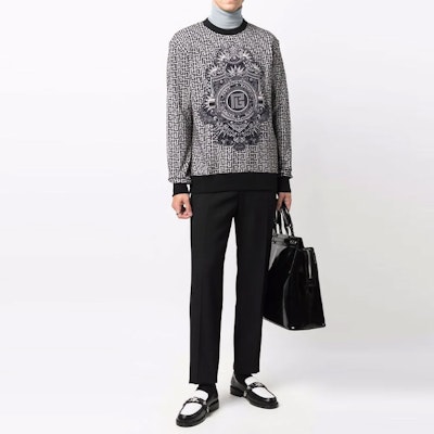 BALMAIN FW21 男士灰色Logo印花寬鬆版型長袖上衣。 WH1JQ040G072-GFE Shop BALMAIN FW21 男士灰色Logo印花寬鬆版型長袖上衣。 WH1JQ040G072-GFE