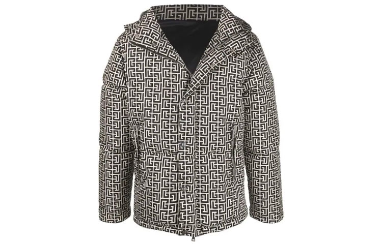 Balmain FW21 Logo Print Puffer Hooded Jacket Black () WH1TP036I687GFE