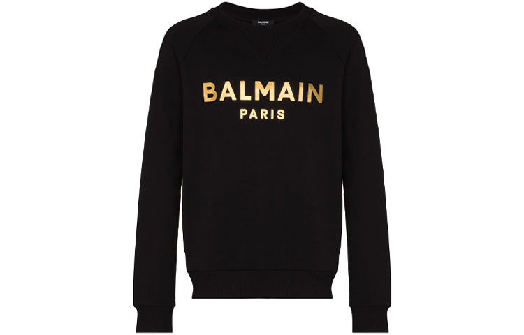 BALMAIN FW21 Logo Print Pullover Sweatshirt Black WH1JQ005B122-EAD