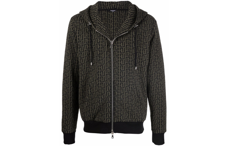 Balmain FW21 Logo Print Zip Hoodie Sweatshirt Green () WH0JX000-J314-UEE