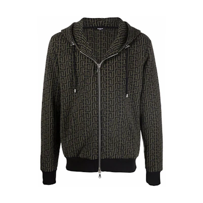 Balmain FW21 Logo Print Zip Hoodie Sweatshirt Green () WH0JX000-J314-UEE