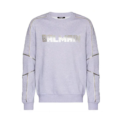 Balmain FW21 Logo Pullover Crewneck Sweatshirt Men’s Grey WH0JQ044-B153-YBG