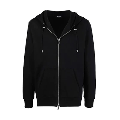 Balmain FW21 Logo Zip-Up Hoodie Jacket Black XH1JR010BB20-0PA