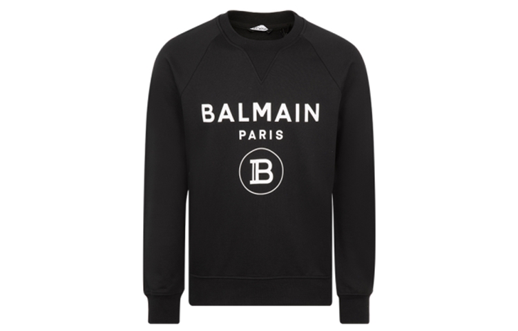 BALMAIN FW21 Minimalist Letter Print Crewneck Sweatshirt Black VH1JQ005B027-0PA