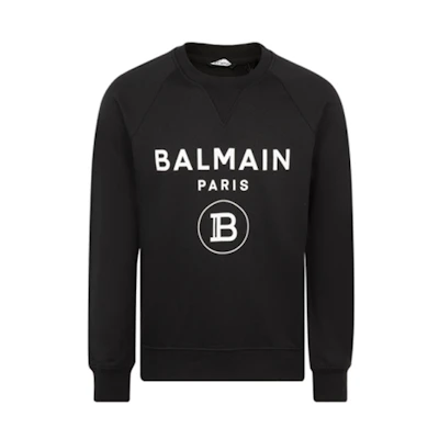 BALMAIN FW21 Minimalist Letter Print Crewneck Sweatshirt Black VH1JQ005B027-0PA