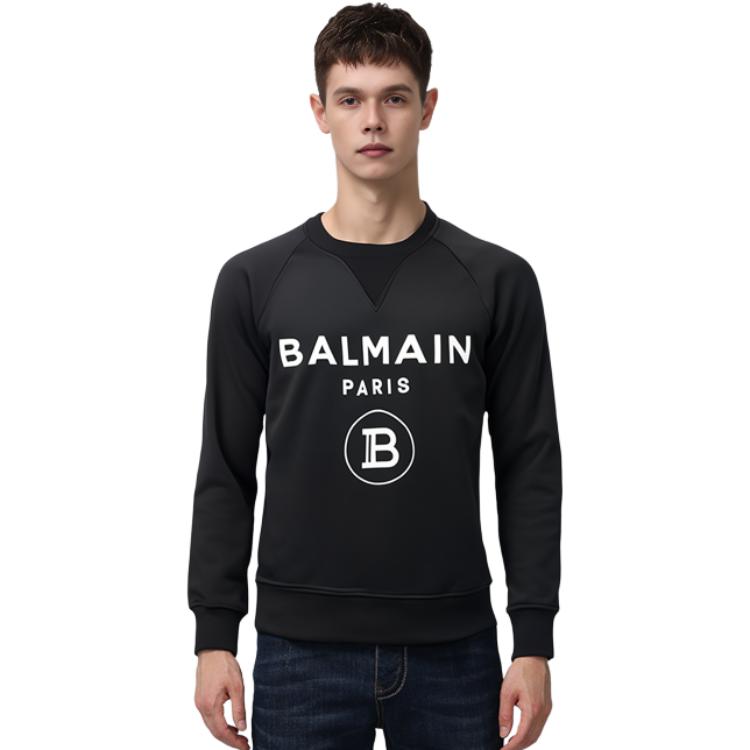 Shop BALMAIN FW21 Baju Minimalis Cetak Huruf Crewneck Hitam VH1JQ005B027-0PA