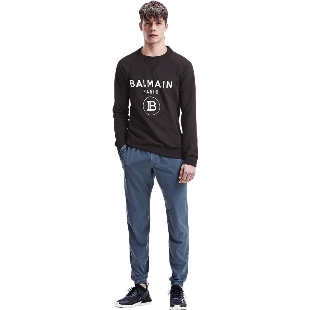 Purchase BALMAIN FW21 Baju Minimalis Cetak Huruf Crewneck Hitam VH1JQ005B027-0PA
