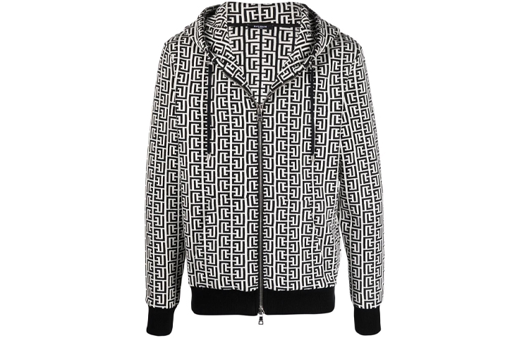 Balmain FW21 Monogram Full-Zip Hoodie Jacket Black Fashion WH0JX000-J314-GFE