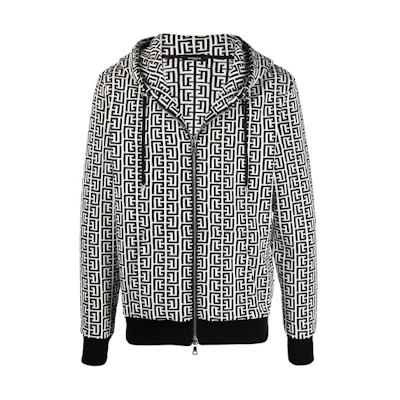 Balmain FW21 Monogram Full-Zip Hoodie Jacket Black Fashion WH0JX000-J314-GFE