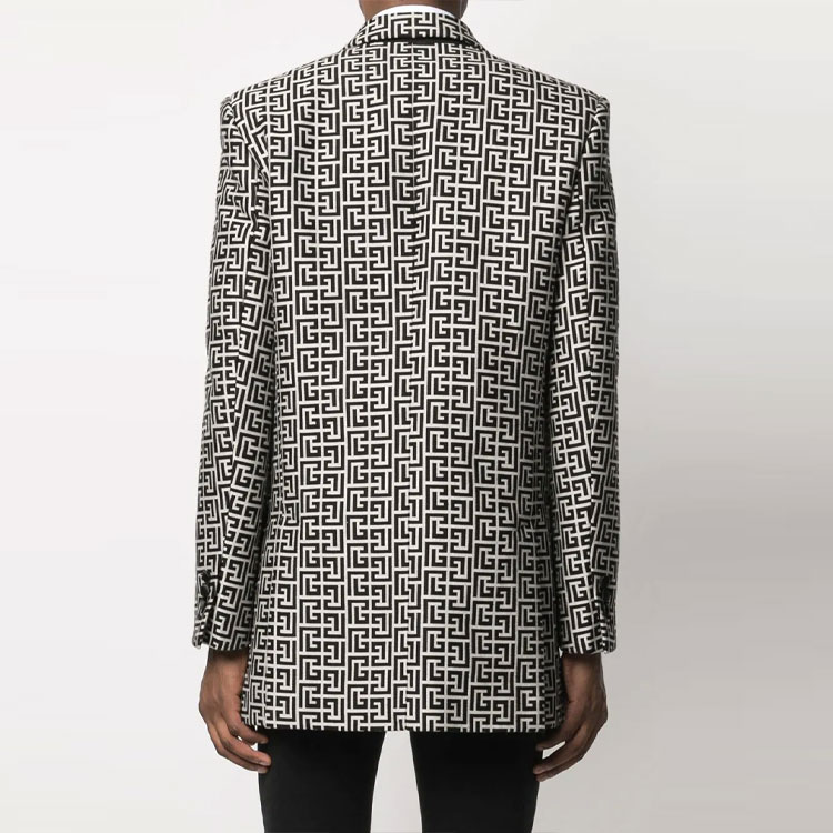 Shop 발맹 FW21 모노그램 로고 프린트 블레이저 블랙 화이트 VH0SI025C212-GFE