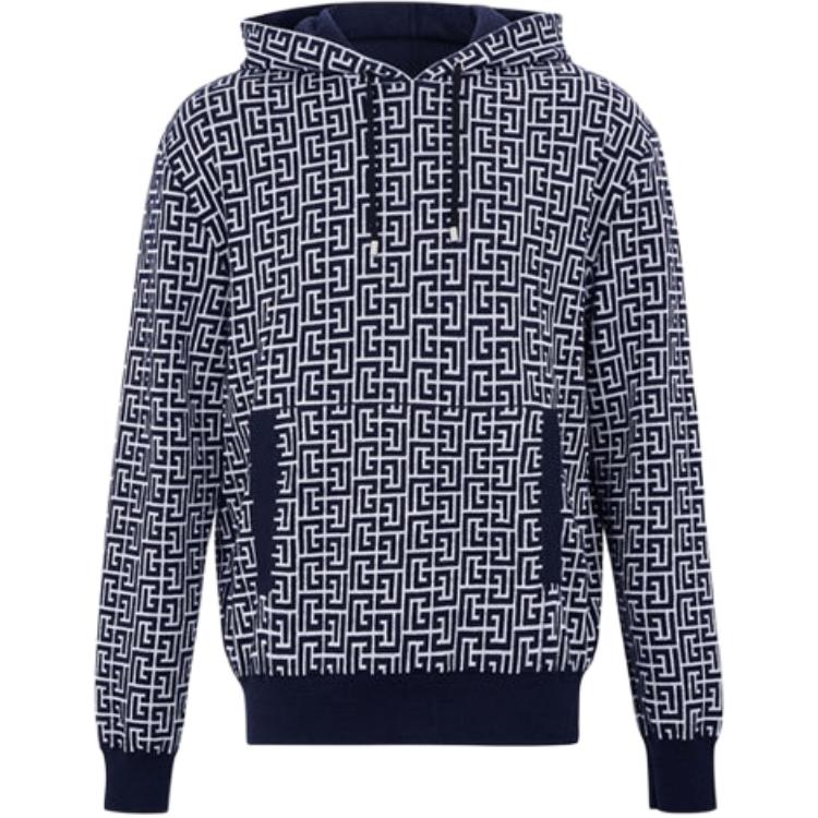 Balmain FW21 Monogram Print Hoodie Blue () WH4JR070K020