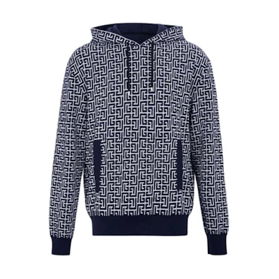 Balmain FW21 Monogram Print Hoodie Blue () WH4JR070K020