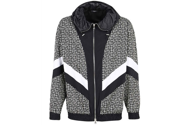 Balmain FW21 Monogram Stripe Loose Nylon Jacket Ivory White Men’s WH1TG055-687I-GFW