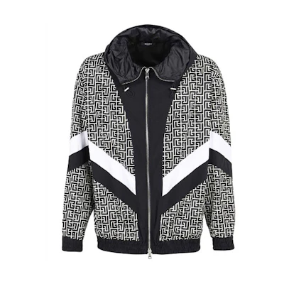 Balmain FW21 Monogram Stripe Loose Nylon Jacket Ivory White Men’s WH1TG055-687I-GFW