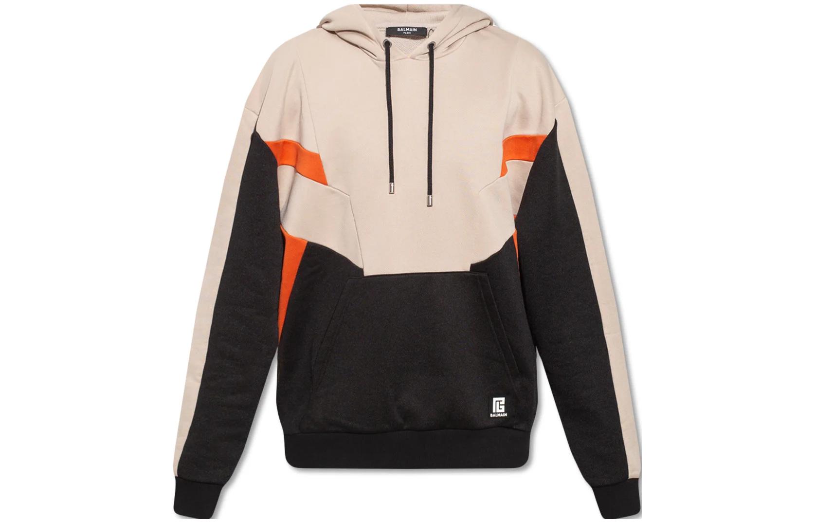 Balmain FW21 Multi-Panel Colorblock Drawstring Hoodie Men’s Gray XH1JT081JB85-GIA