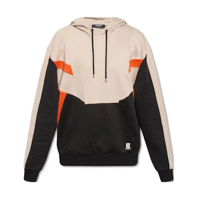 Balmain FW21 Multi-Panel Colorblock Drawstring Hoodie Men’s Gray XH1JT081JB85-GIA