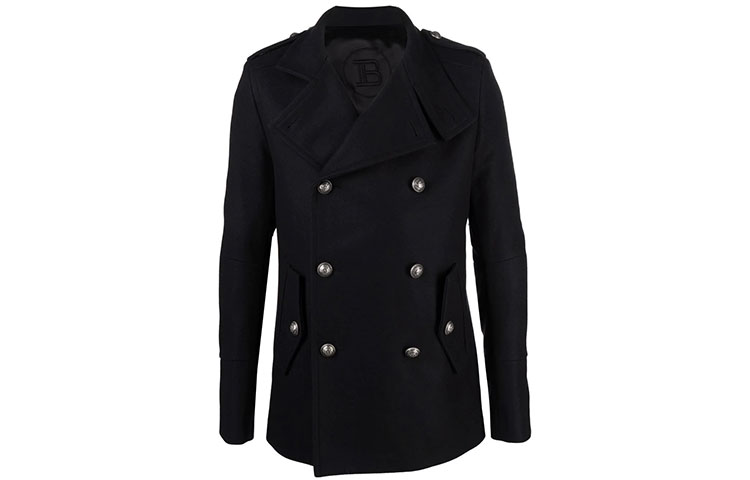 Balmain FW21 Navy Double-Breasted Trapeze Lapel Jacket WH1UC030-W115-6UB