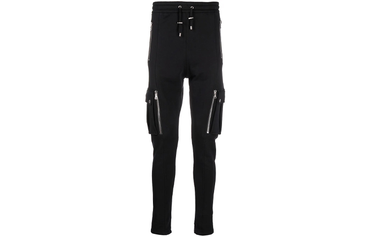 BALMAIN FW21 Slim Fit Mid-Rise Casual Cargo Pants Black. WH1OB08-0B137-0PA