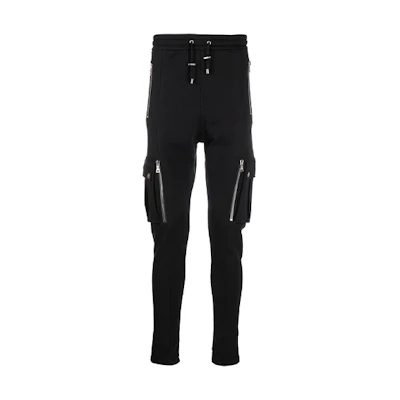 BALMAIN FW21 Slim Fit Mid-Rise Casual Cargo Pants Black. WH1OB08-0B137-0PA
