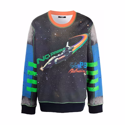 Balmain FW21 Spaceship Graphic Pullover Crewneck Sweatshirt Blue WH0JS001-G114