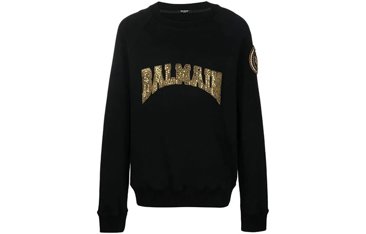Balmain FW21 Studded Logo Crewneck Sweatshirt Black () XH1JQ080PB06-EAD