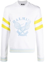 BALMAIN FW21 White Logo Embroidered Long Sleeve Sweatshirt WH1JQ055-275J-GFQ BALMAIN FW21 White Logo Embroidered Long Sleeve Sweatshirt WH1JQ055-275J-GFQ