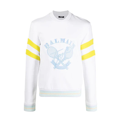 BALMAIN FW21 White Logo Embroidered Long Sleeve Sweatshirt WH1JQ055-275J-GFQ