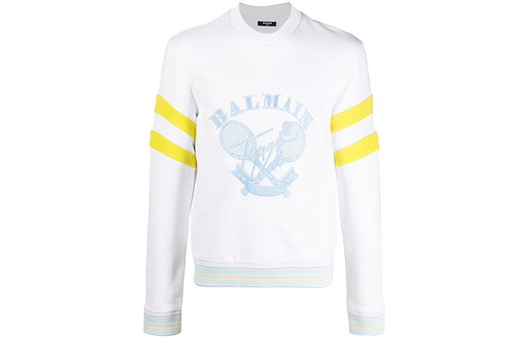 Order BALMAIN FW21 白色刺繡標誌長袖運動衫 WH1JQ055-275J-GFQ