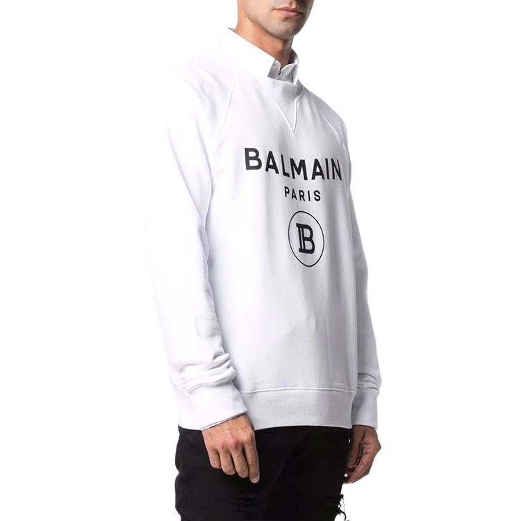 Balmain FW21 White Logo Print Long Sleeve Sweatshirt for Men SH43279I244-GAB