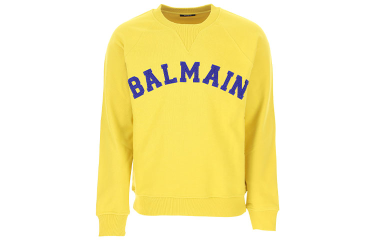 Balmain FW21 Yellow Logo Embroidered Pullover Sweatshirt Mens UH13279-I377-IAL