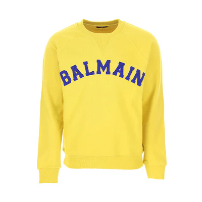 Balmain FW21 Yellow Logo Embroidered Pullover Sweatshirt Mens UH13279-I377-IAL
