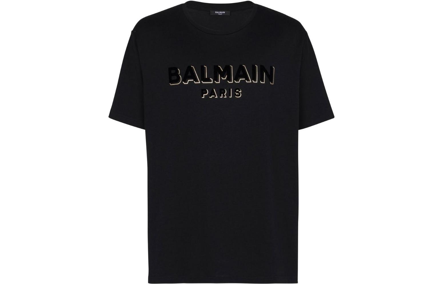BALMAIN FW22  Black Crewneck T-Shirt with Logo Print. AH1EG010BB99-EAD