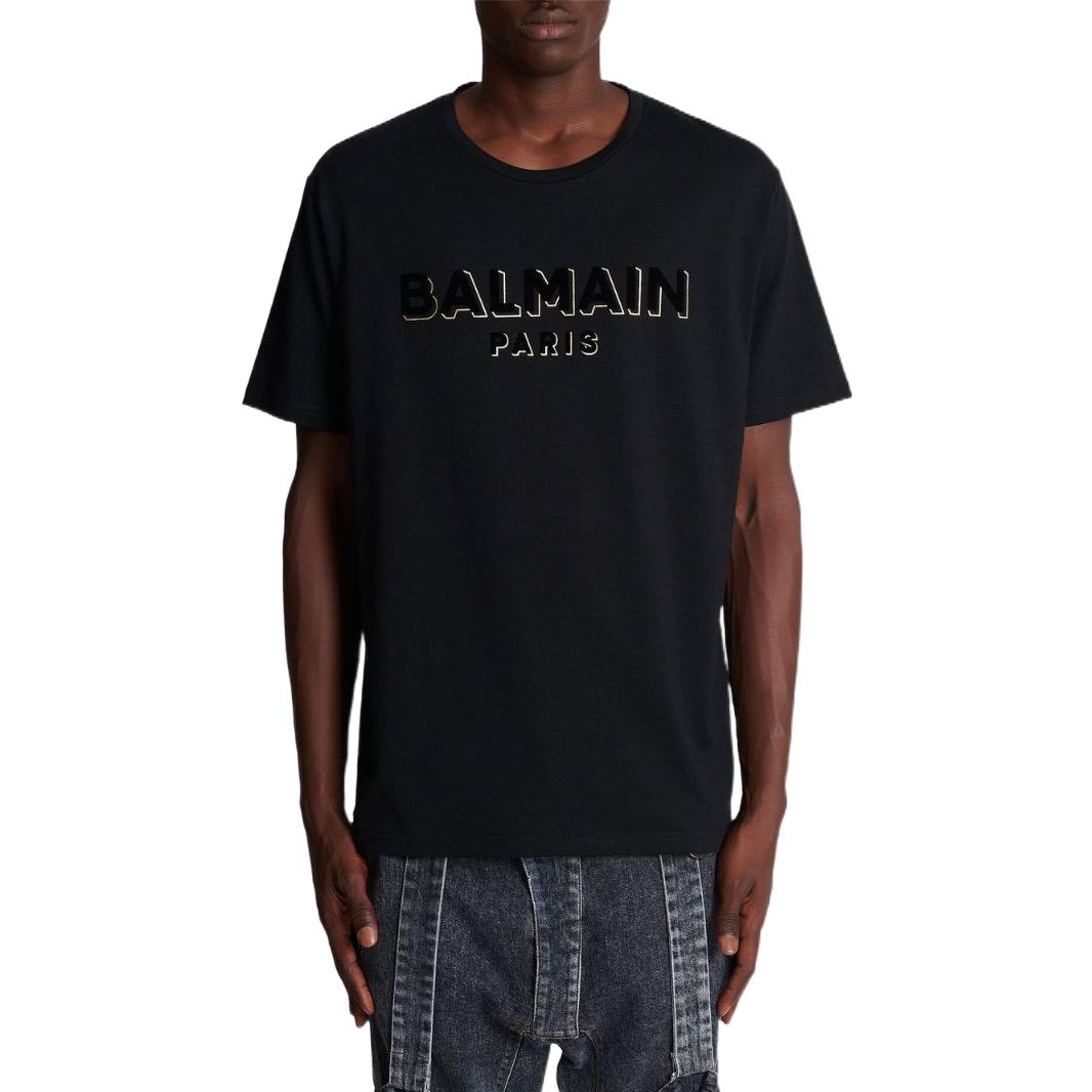 Purchase BALMAIN FW22 Baju-T Krew Hitam dengan Cetakan Logo. AH1EG010BB99-EAD