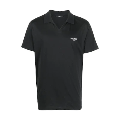BALMAIN FW22 Black Logo Embroidered Polo Shirt. AH1GB005BB04-EAB