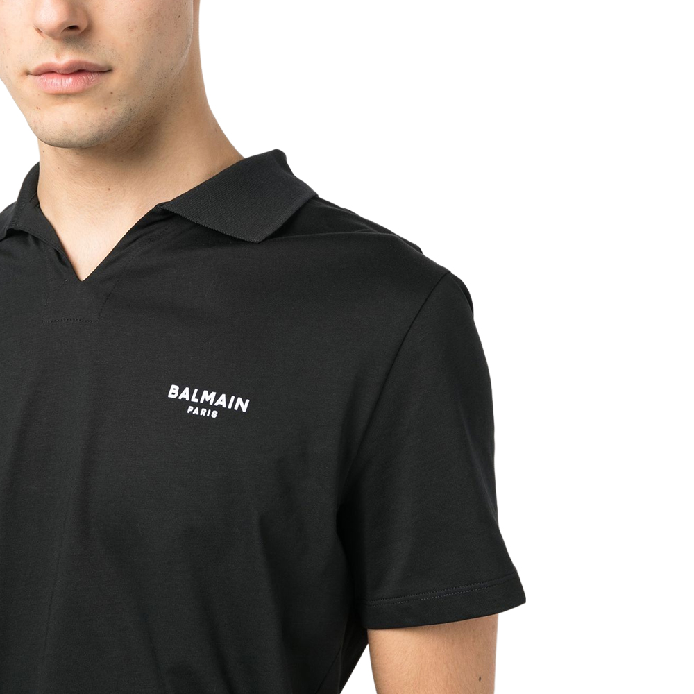 Details for BALMAIN FW22  Black Logo Embroidered Polo Shirt. AH1GB005BB04-EAB